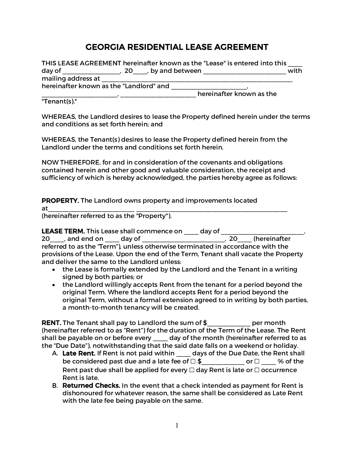 Georgia Rental Lease Agreement Template 2023 PDF DOC