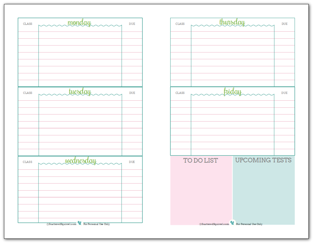 Weekly Student Planner Printable