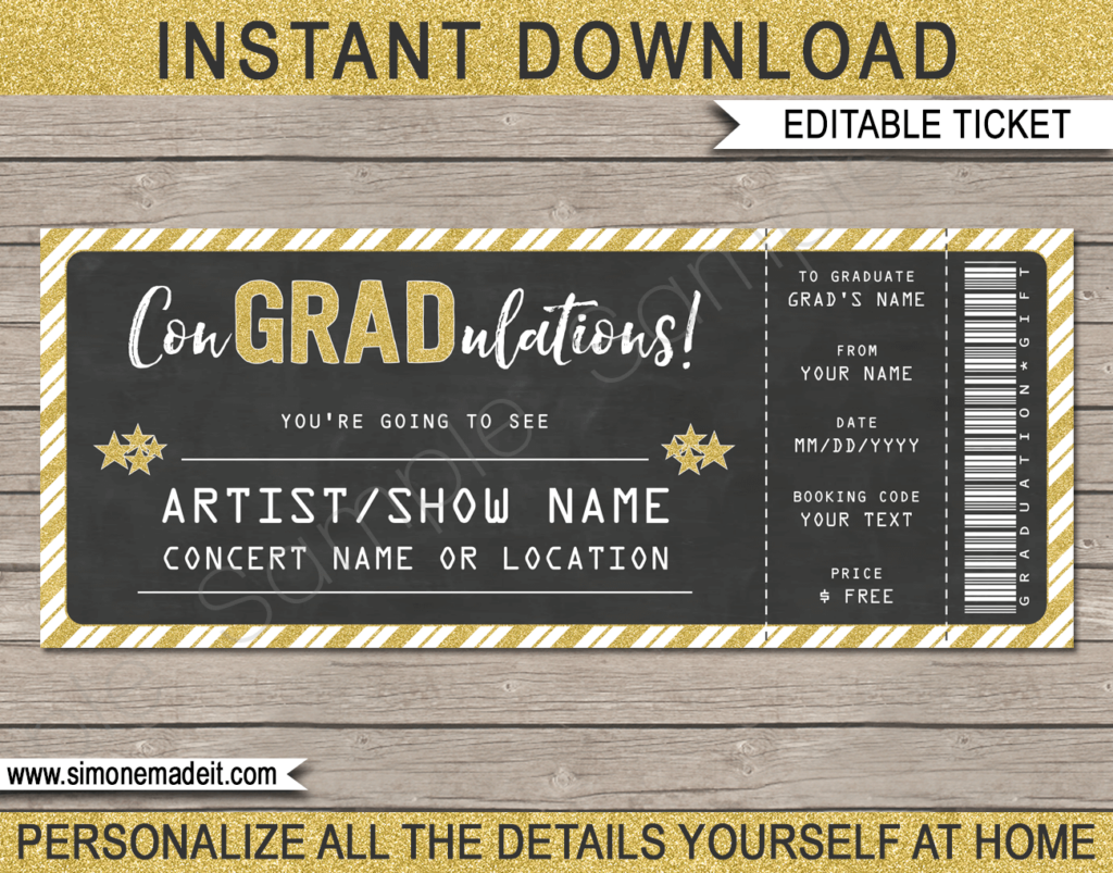 Graduation Concert Ticket Template Printable Gift Voucher ConGRADulations