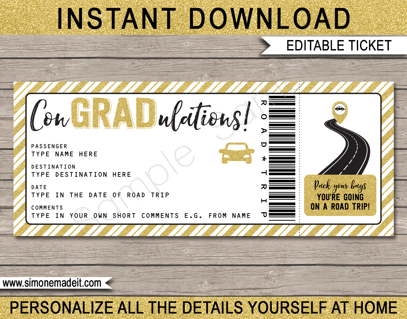 Graduation Road Trip Ticket Template Printable Surprise Road Trip Reveal