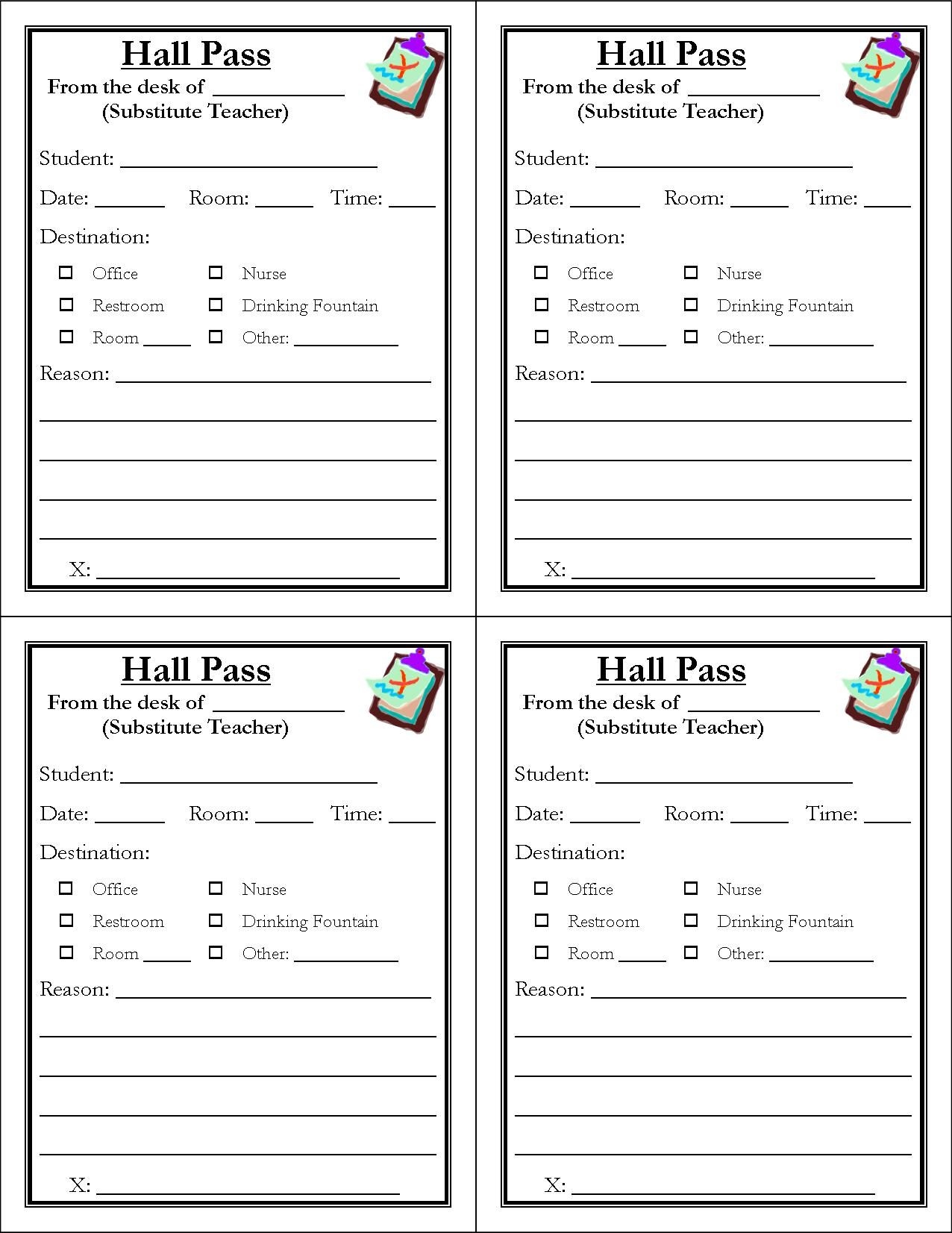 Hall Passes Google Docs Ea Words Hall Pass Substitute Teaching