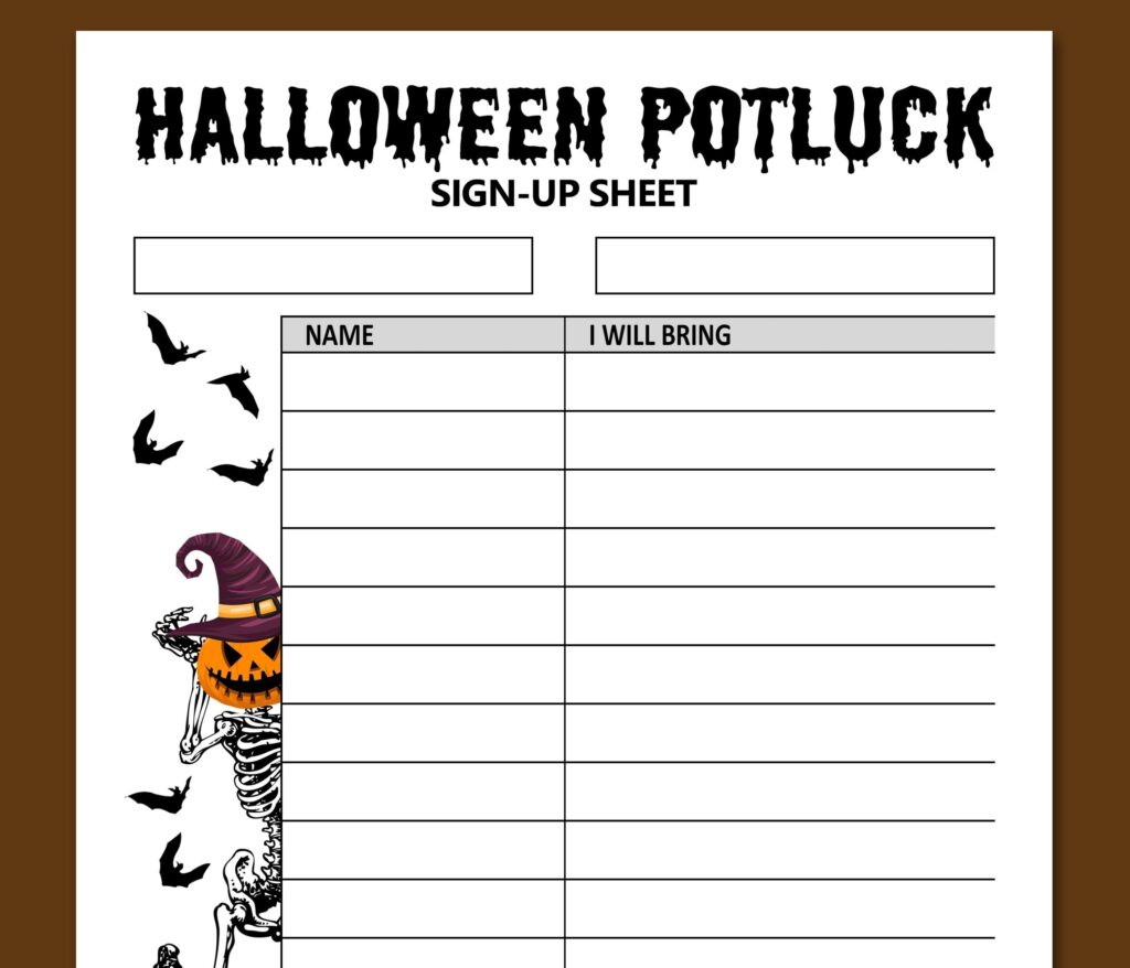 Template Printable Halloween Potluck Sign Up Sheet