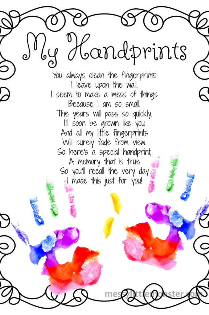 Handprint Poem Printable Messy Little Monster