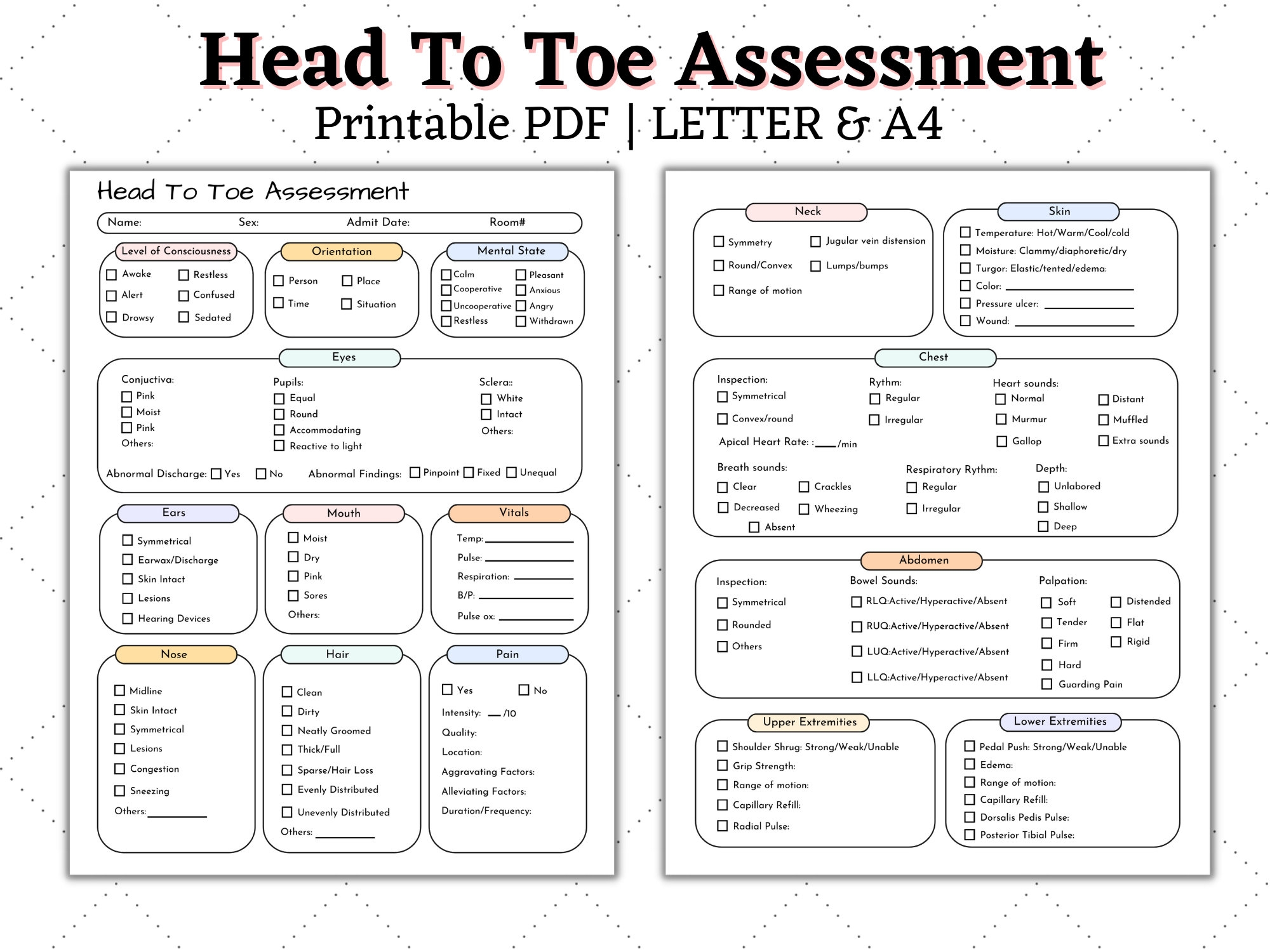 Head To Toe Printable Nursing Assessment Form Template Fillable Form 2024