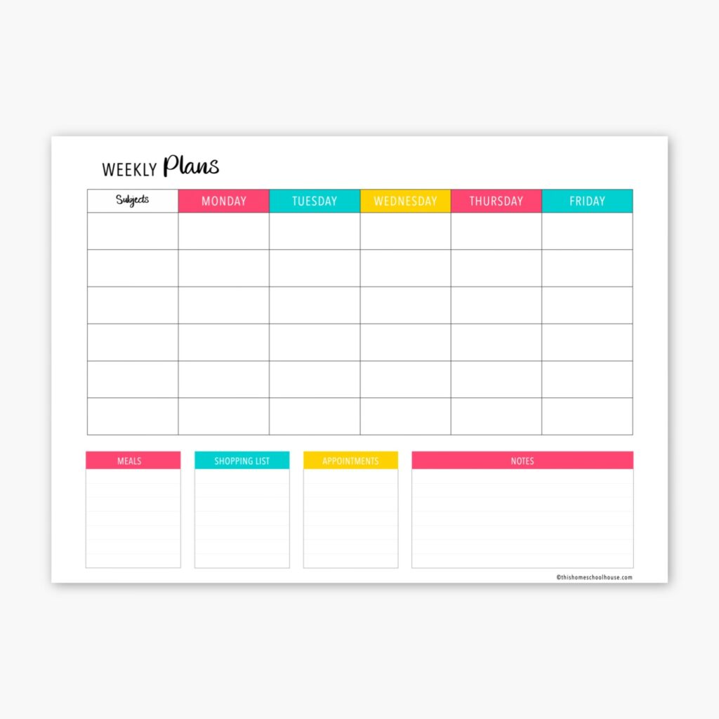 Printable Weekly Homeschool Planner