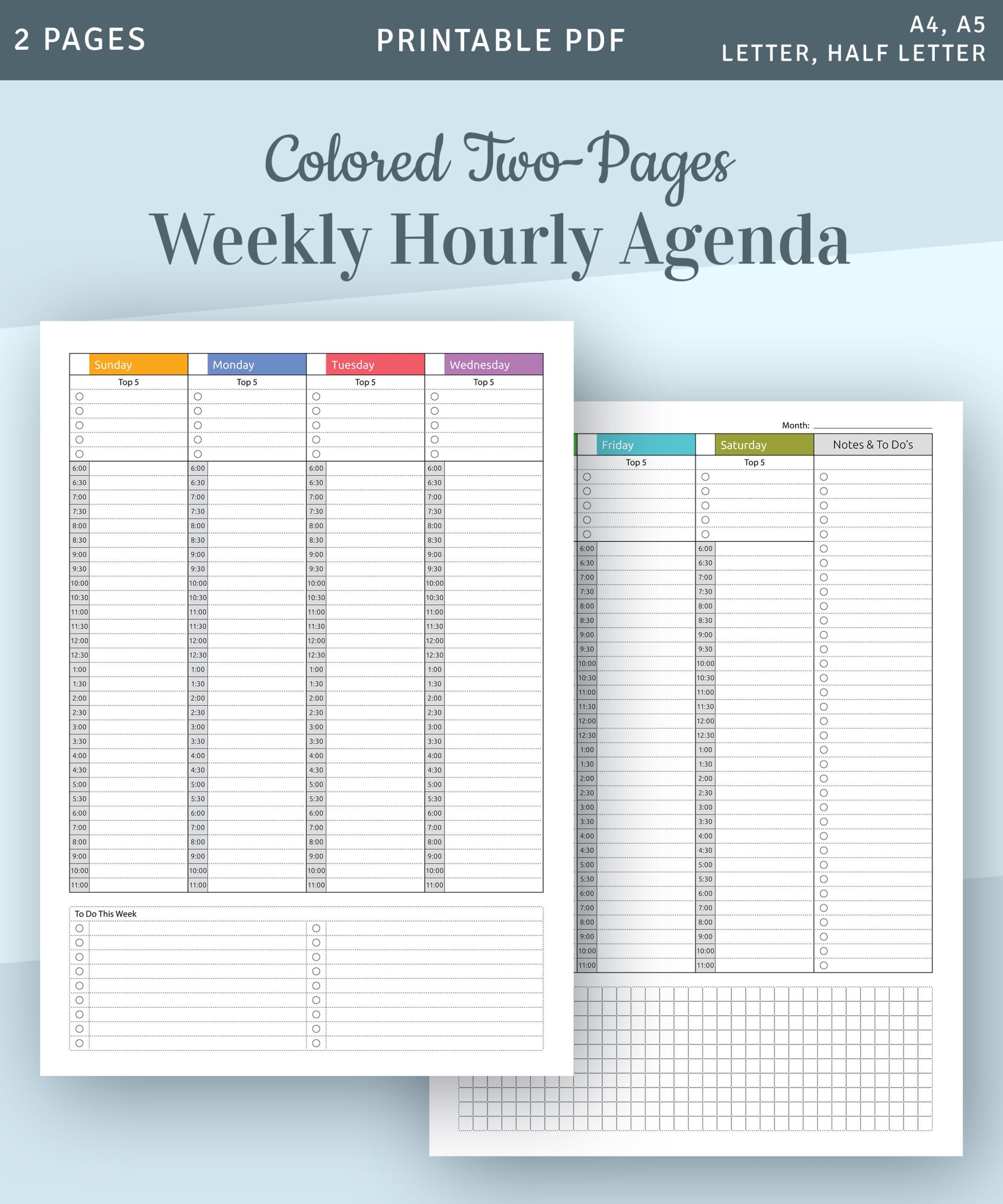 Hourly Planner Printable Weekly Planner Printable Undated Etsy de