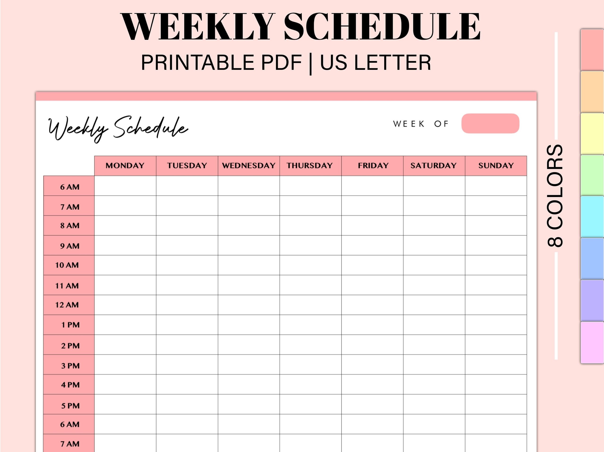 Hourly Weekly Schedule Landscape Weekly Planner Printable Etsy de