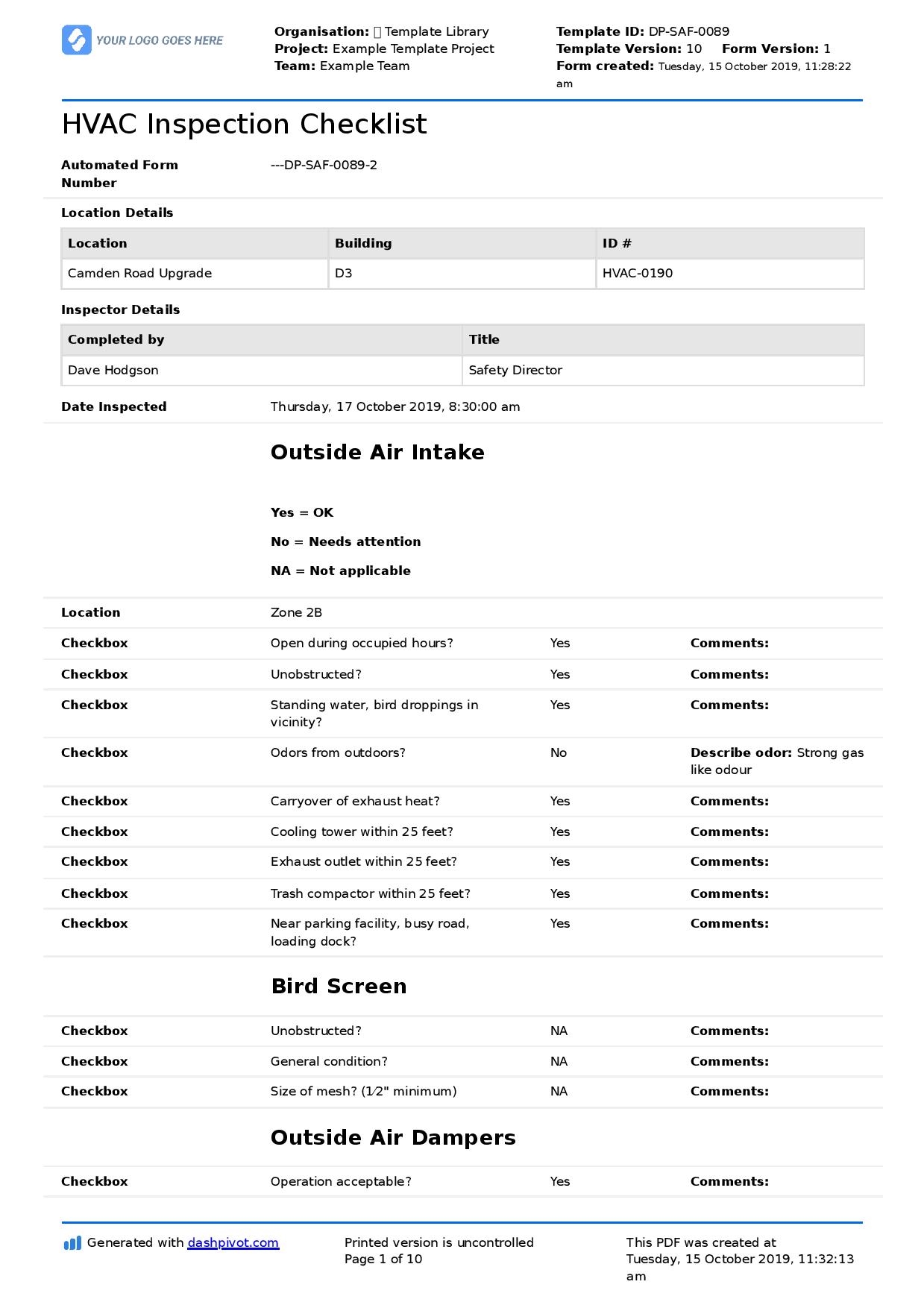 HVAC Inspection Checklist Template Free Better Than PDF 