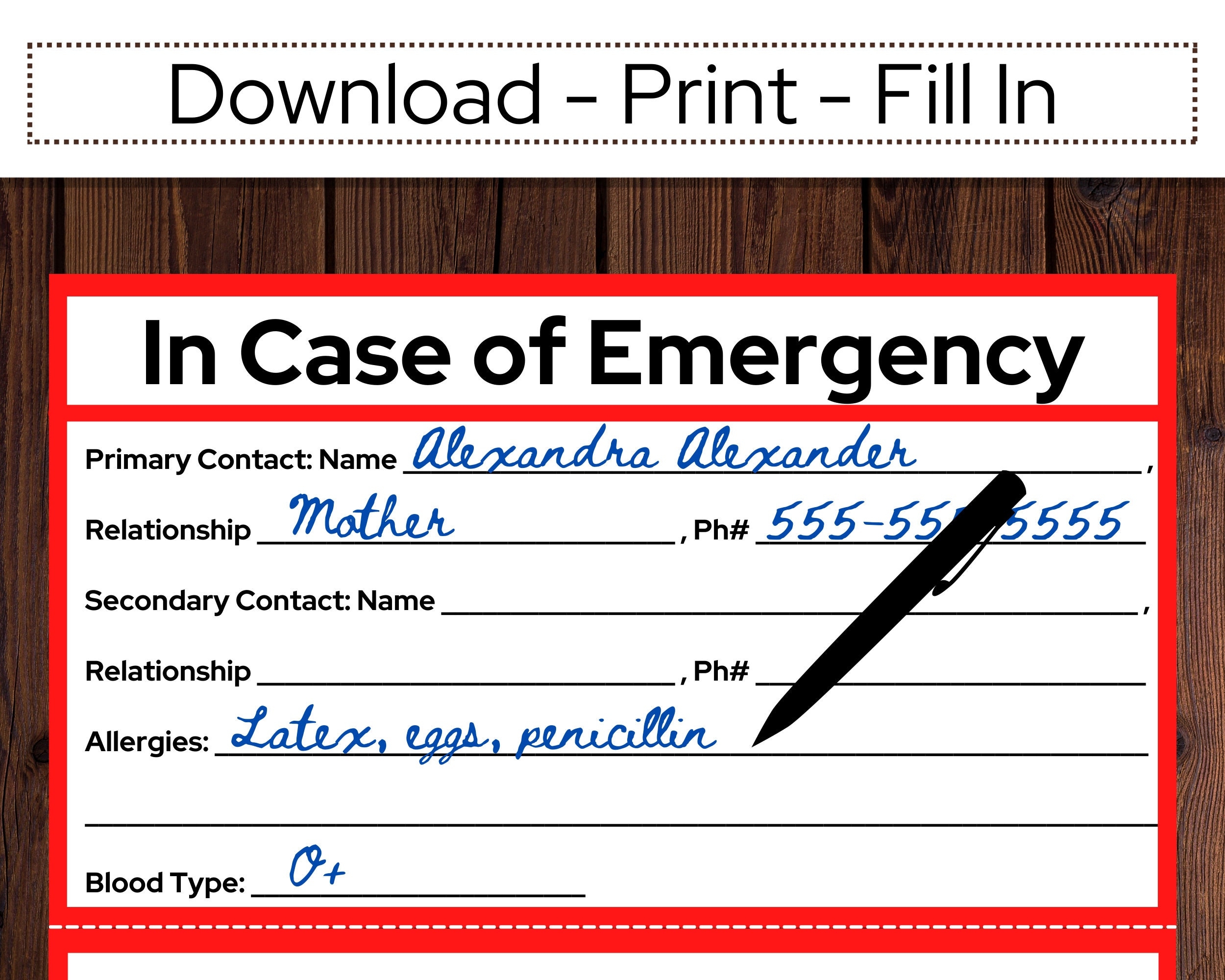 In Case Of Emergency Card Printable ICE Card Printable Etsy de