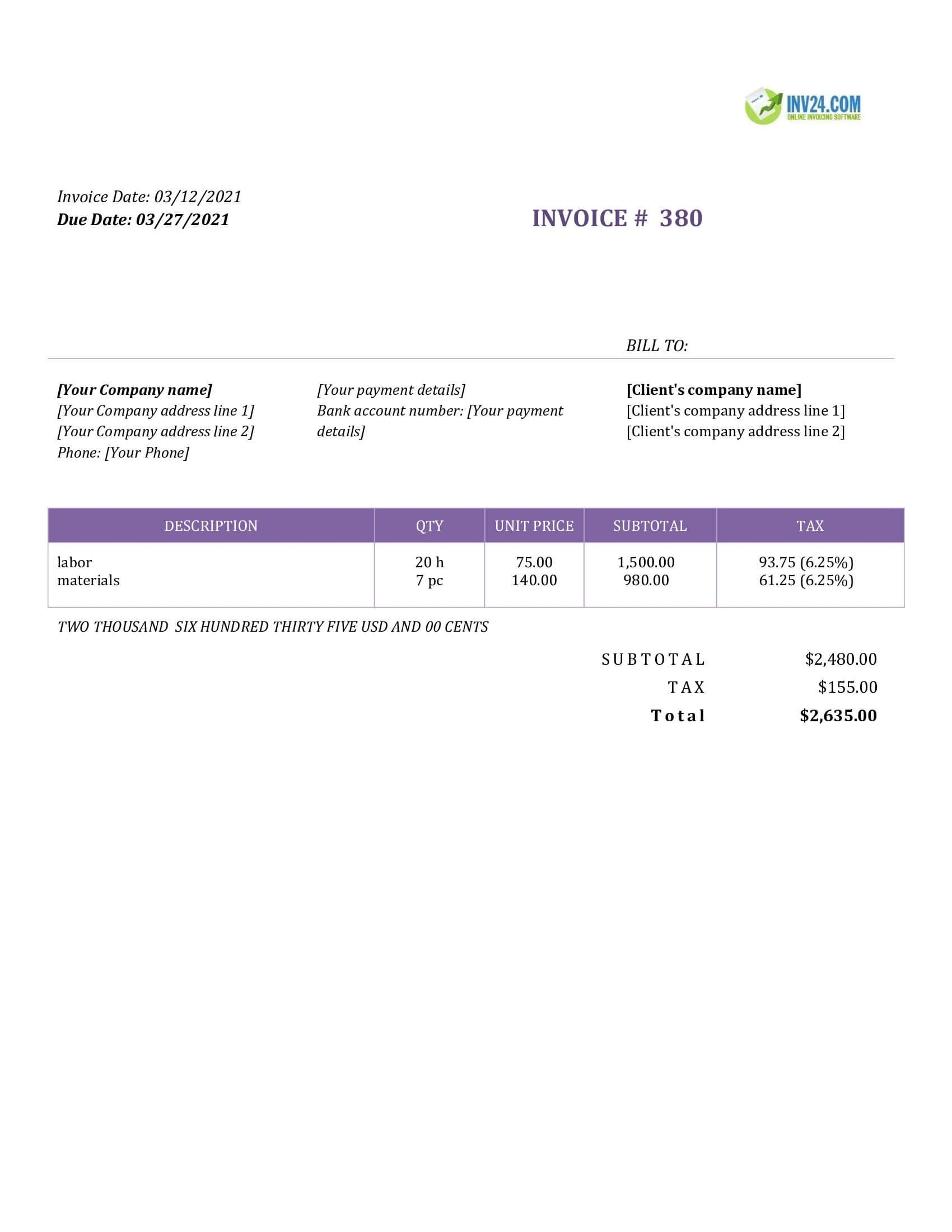 Independent Contractor Invoice Template Word 