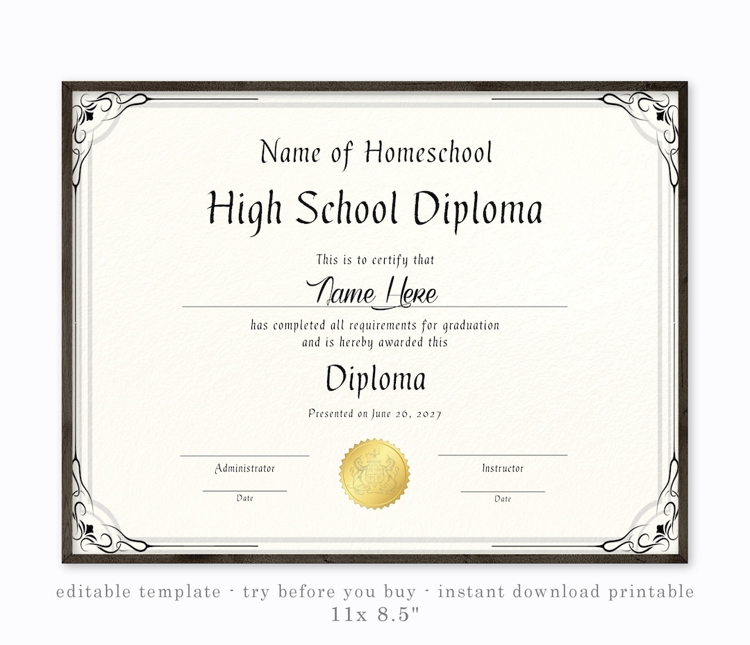 Instant High School Diploma Homeschool Printable Print Etsy de