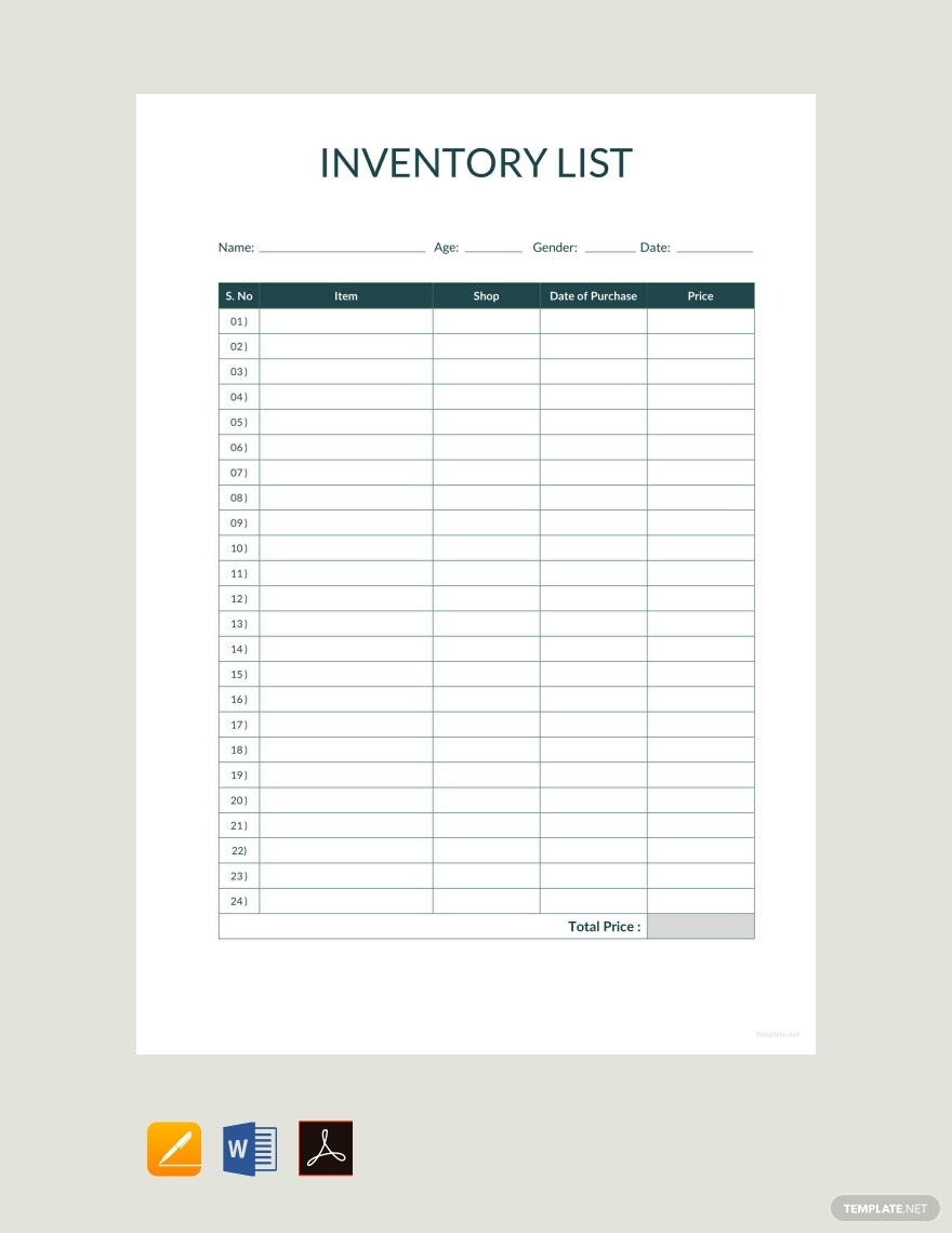 Inventory Templates Documents Design Free Download Template