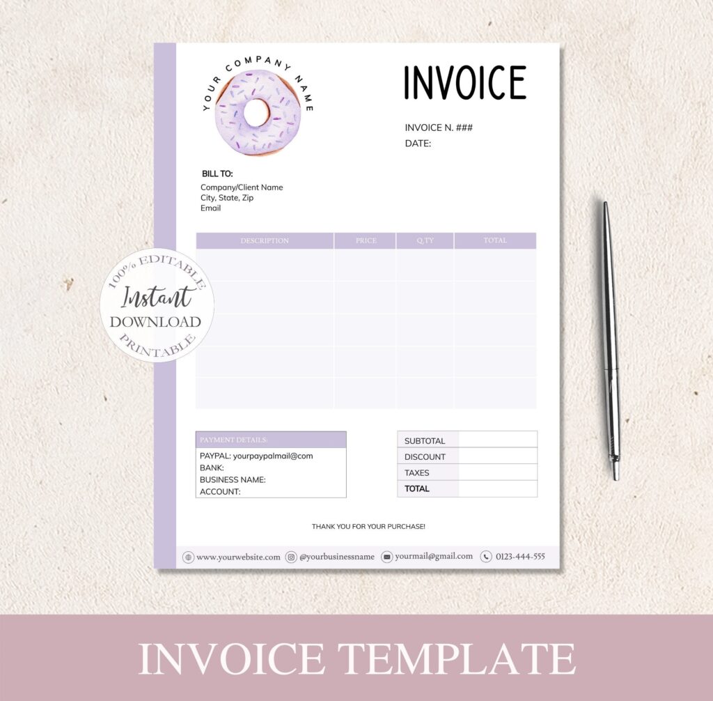 Invoice Template Donut Birthday Cake Bakery Invoice Form Etsy de