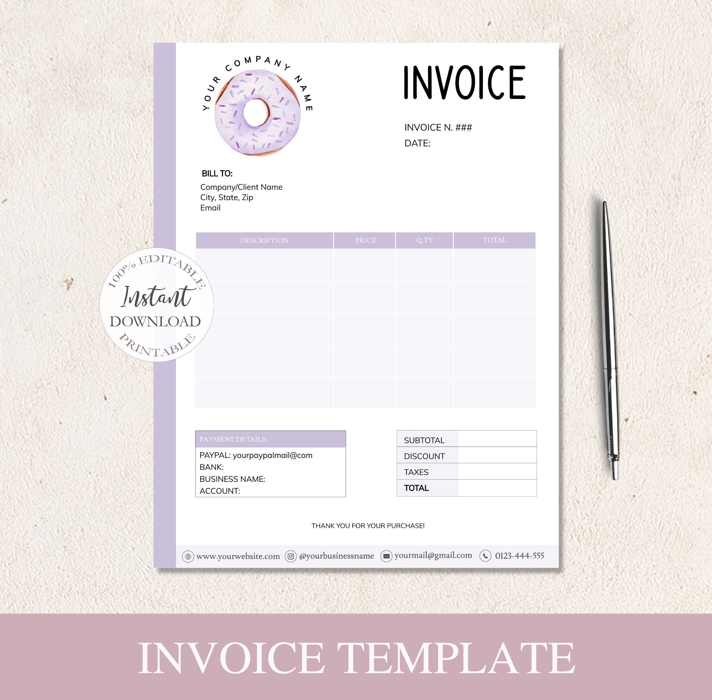 Invoice Template Donut Birthday Cake Bakery Invoice Form Etsy de