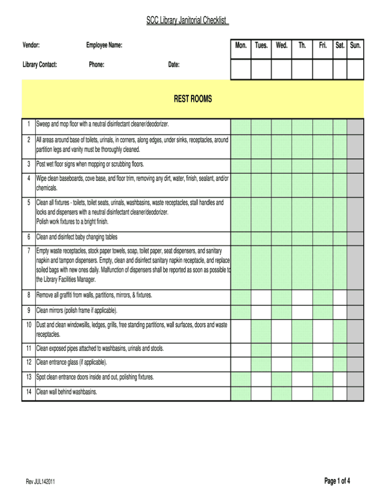 Commercial Cleaning Free Printable Janitorial Checklist Template