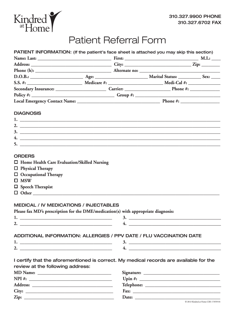Kindred At Home Referral Form Fill Out Sign Online DocHub