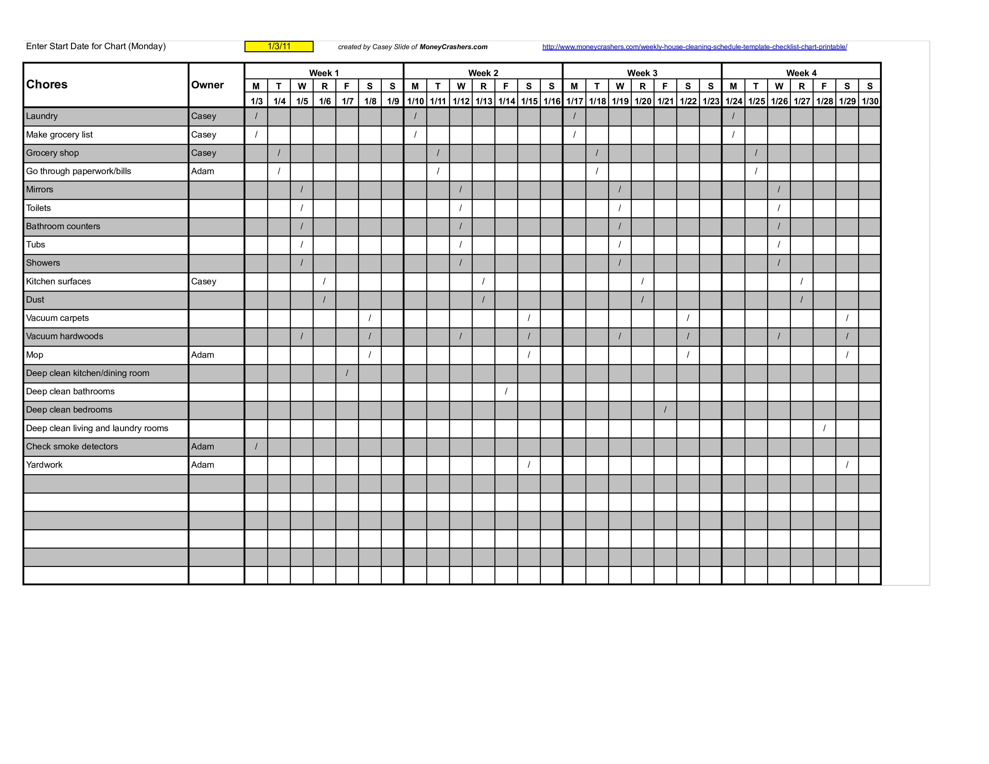 Kostenloses Restaurant Cleaning Schedule Format