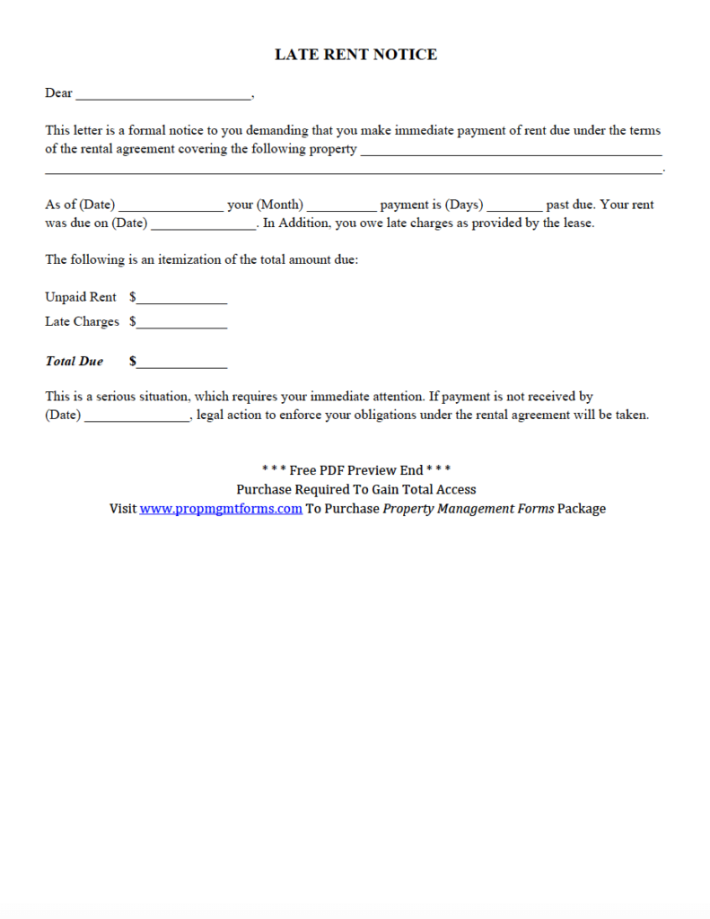 LATE RENT NOTICE PDF Late Rent Notice Being A Landlord Rental Property Management