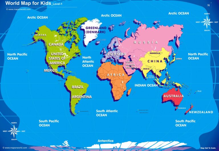 Map Of The World Maps For Kids Free Printable World Map Kids World Map 768x529 