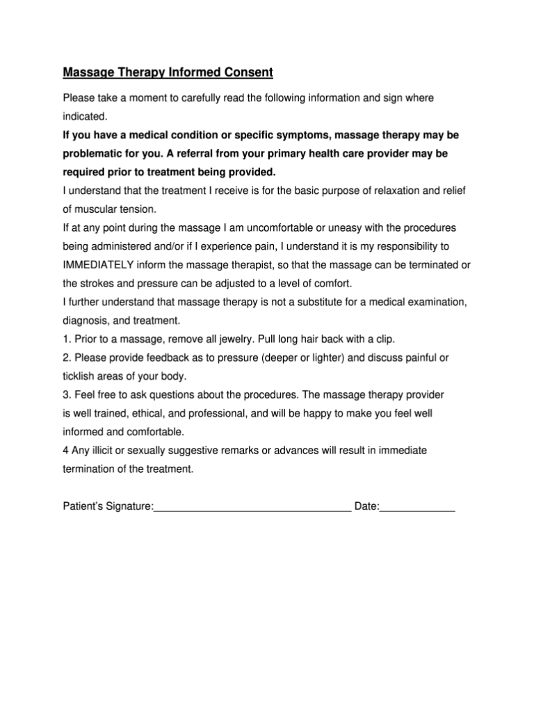 Massage Therapy Consent Form Pdf Fill Online Printable Fillable Blank Pdffiller Fillable Form 2023 5326