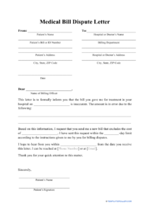 Medical Bill Dispute Letter Template Download Printable PDF ...