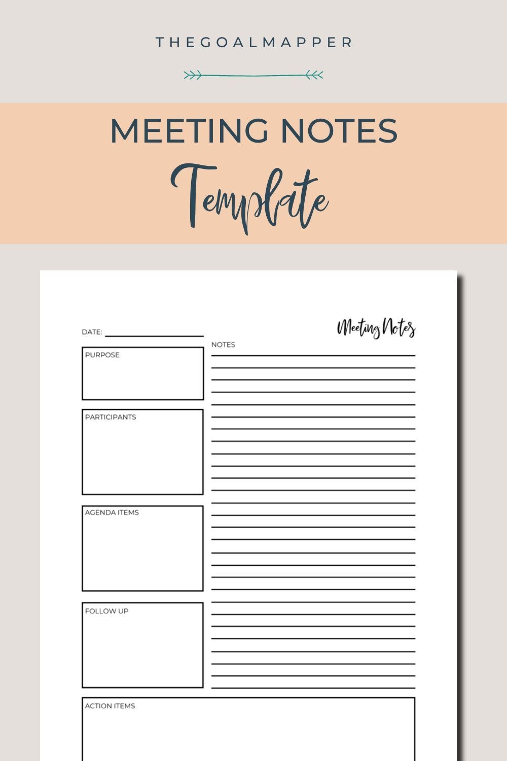 Meeting Notes Template Agenda Template Meeting Printable Etsy Meeting Notes Template Notes Template Agenda Template