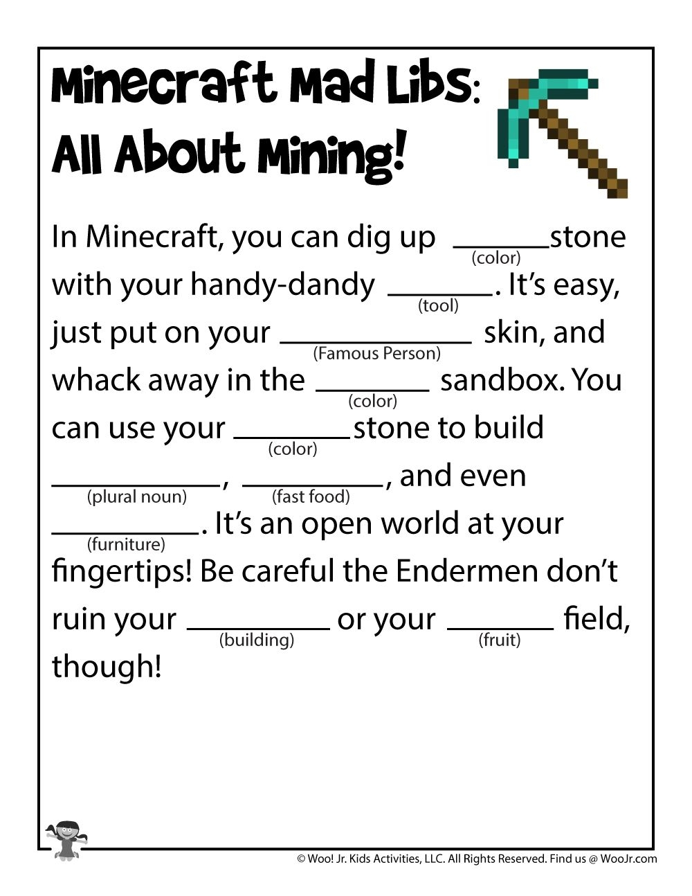 Minecraft Mad Libs Printables Woo Jr Kids Activities Mad Libs Esl Teaching Resources Activities For Kids