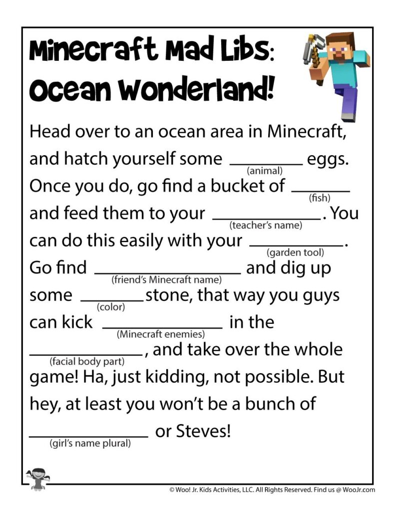 Minecraft Mad Libs For Kids Printables