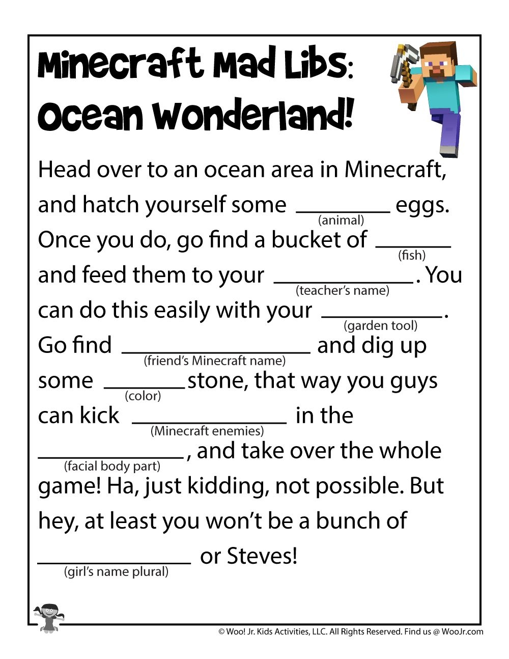 Minecraft Printable Mad Libs For Kids Woo Jr Kids Activities Mad Libs Activities For Kids Printable Mad Libs