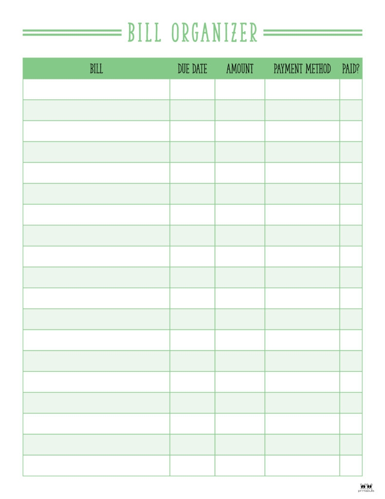 Bill Tracker Template Free Printable