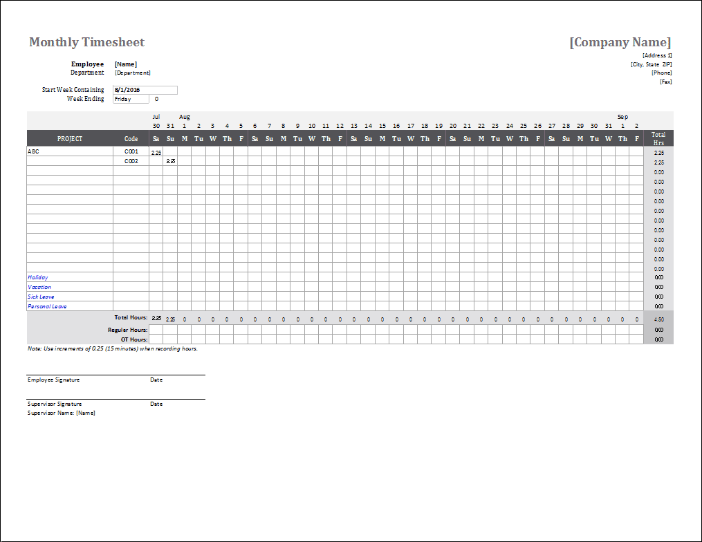 Monthly Timesheet Template For Excel And Google Sheets