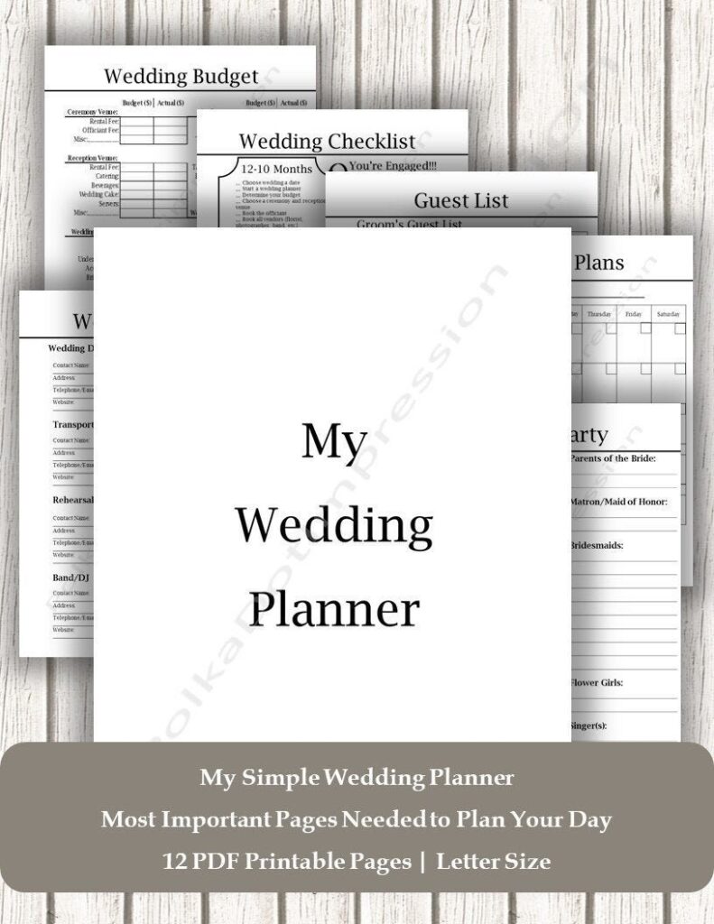 Simple Wedding Planner Printable - Fillable Form 2023