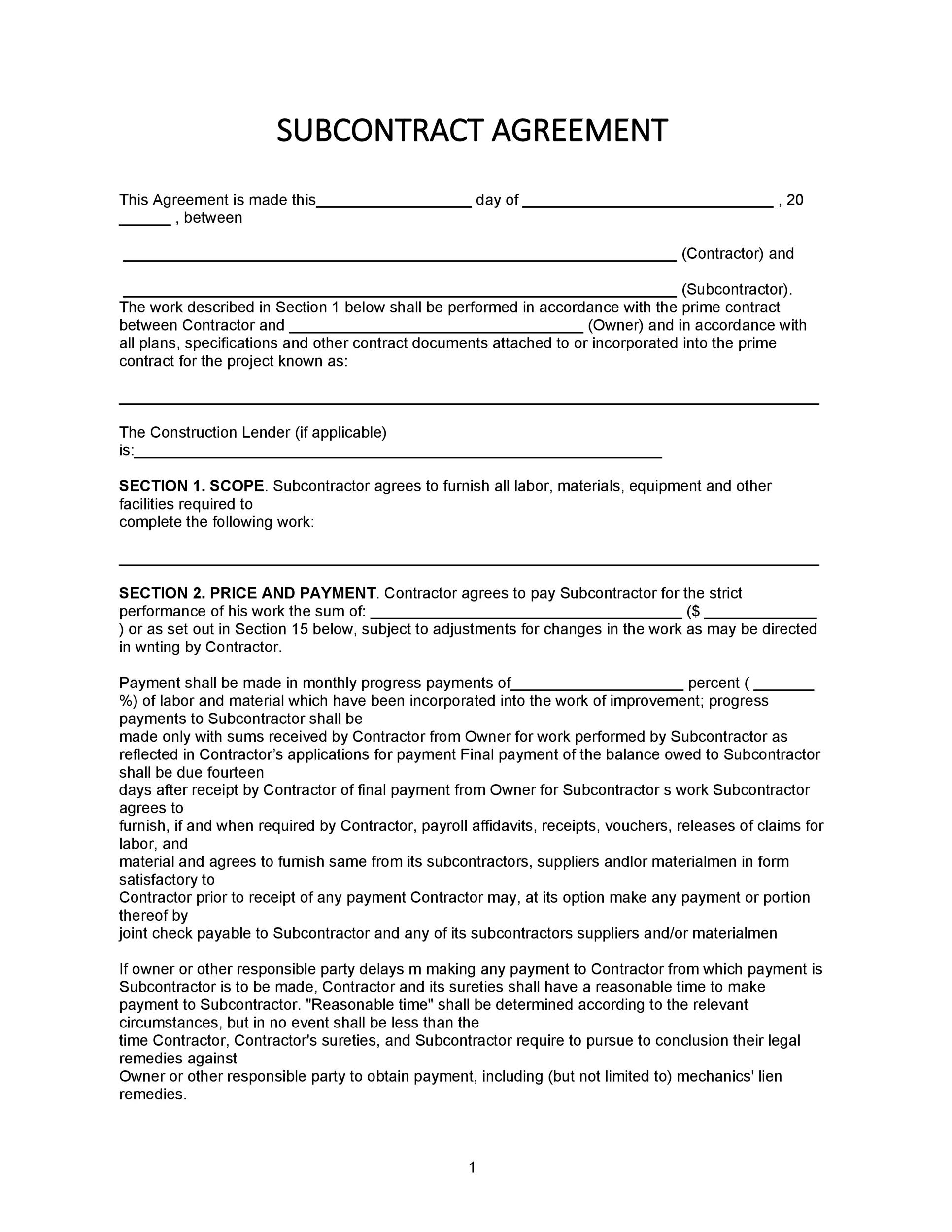 Need A Subcontractor Agreement 39 Free Templates HERE