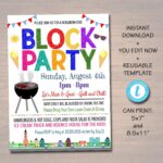 Neighborhood Block Party Invite Printable Invitation Bbq Picnic Summer Party Announcement Card Flyer Block Party Invitations Party Invite Template Neighborhood Block Party
