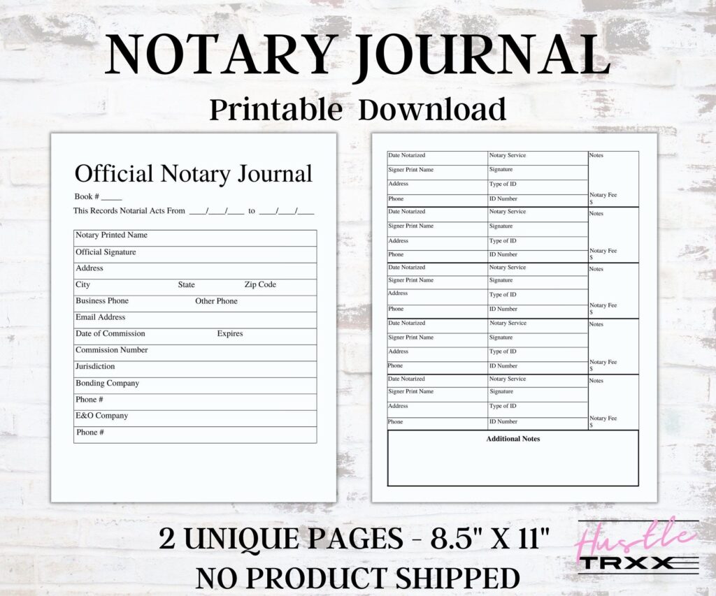 Printable Notary Public Journal Template