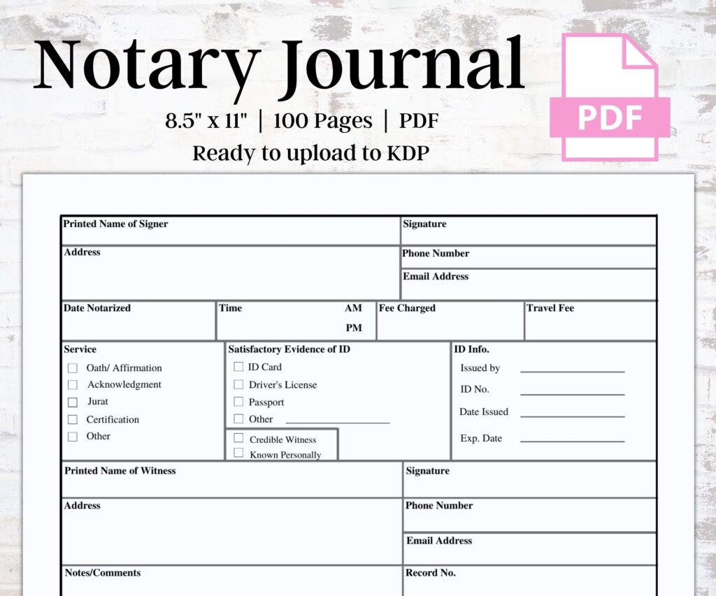 Printable Notary Public Journal Template