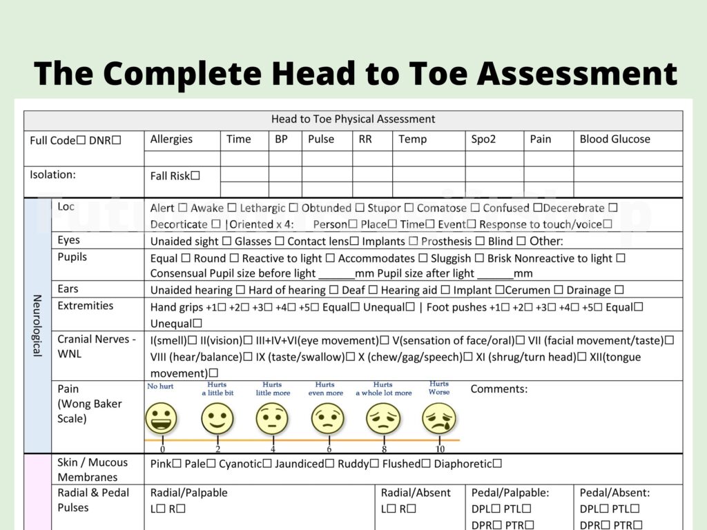 Nurse Report Sheet Template Head To Toe Assessment Checklist Etsy de