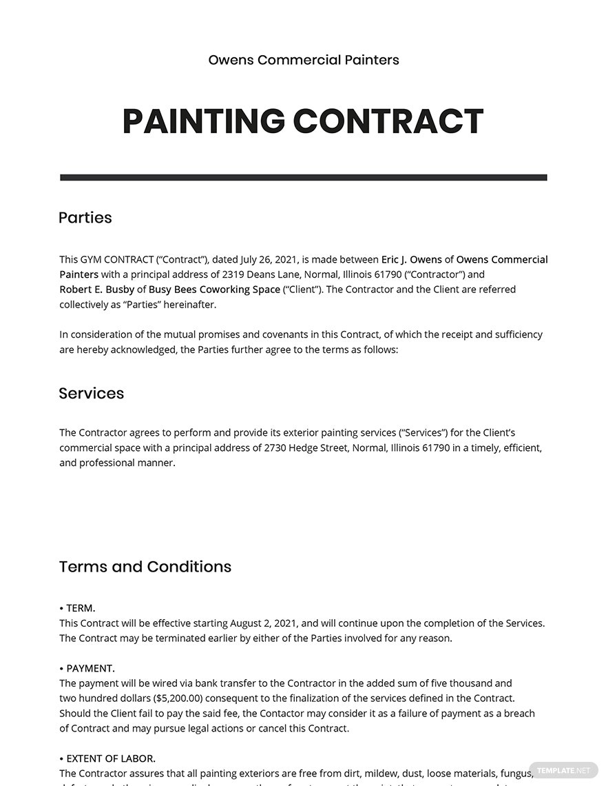 Painting Contract Template Google Docs Word Apple Pages Template