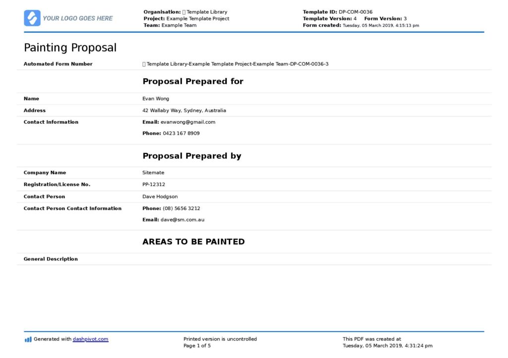 Printable Painting Proposal Template