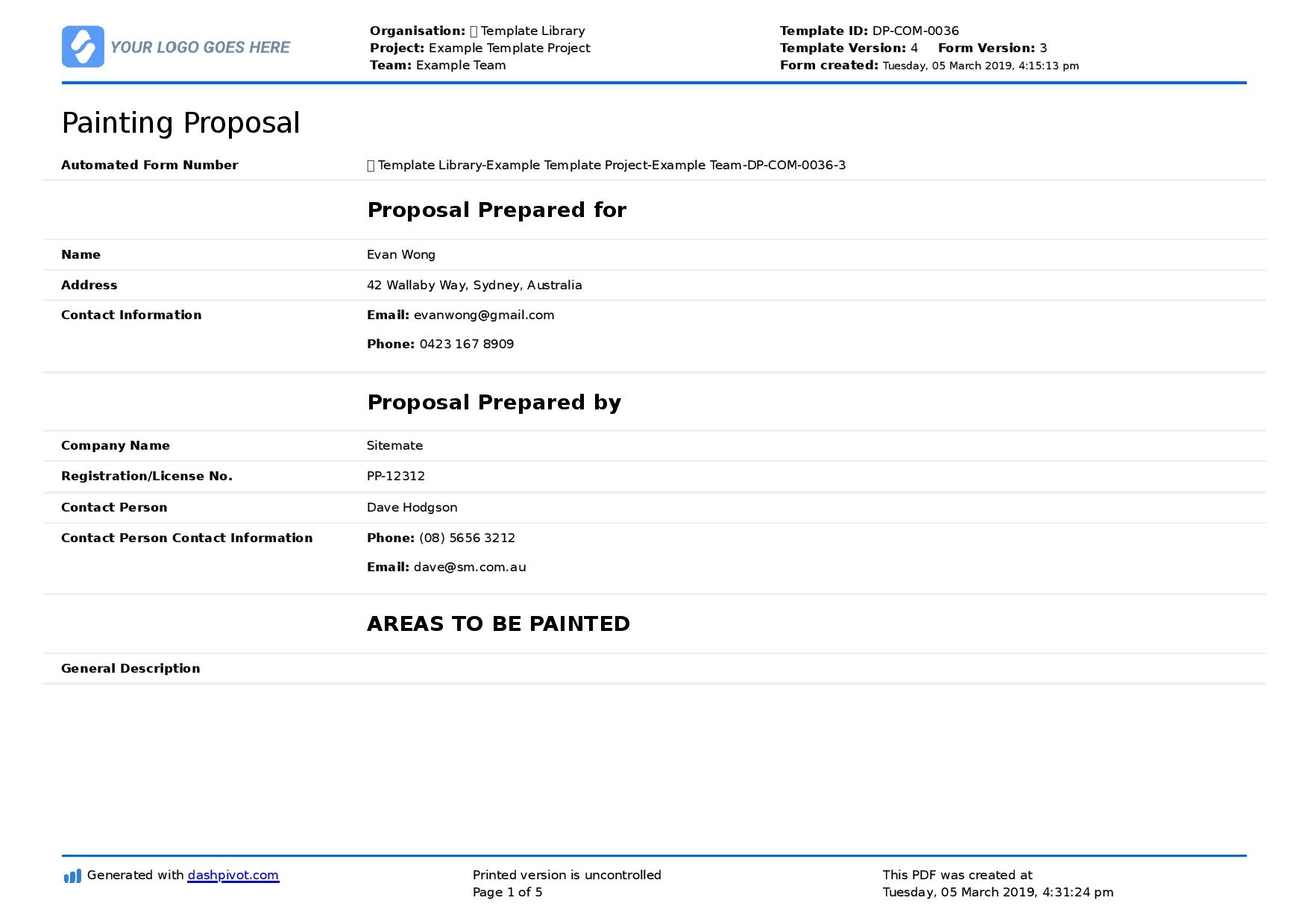 Painting Proposal Sample And Free Customisable Template