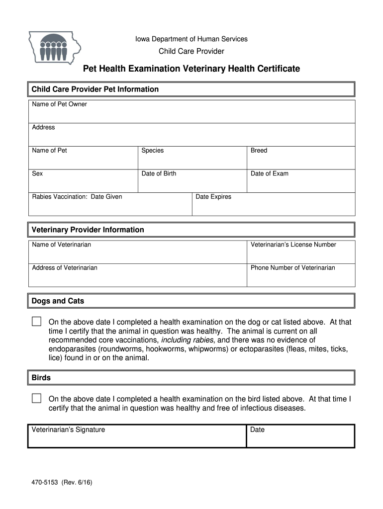 Printable Pet Health Certificate Template