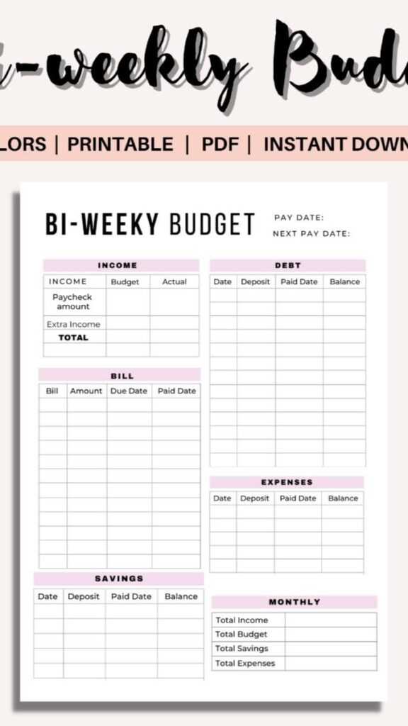 Free Printable Bi Weekly Budget Template