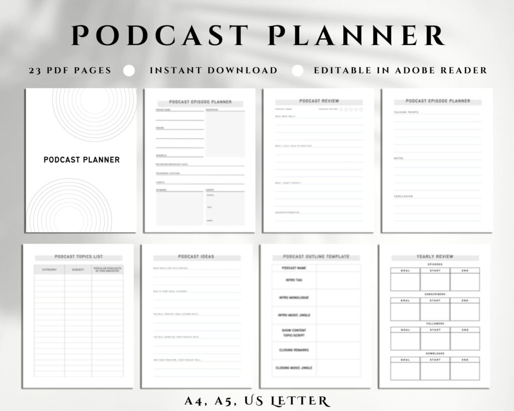 Podcast Planner Template Editable Podcast Worksheet Podcast Printable Content Calendar Podcast Episode Planner Podcast Checkl Podcasts Planner Template Planner