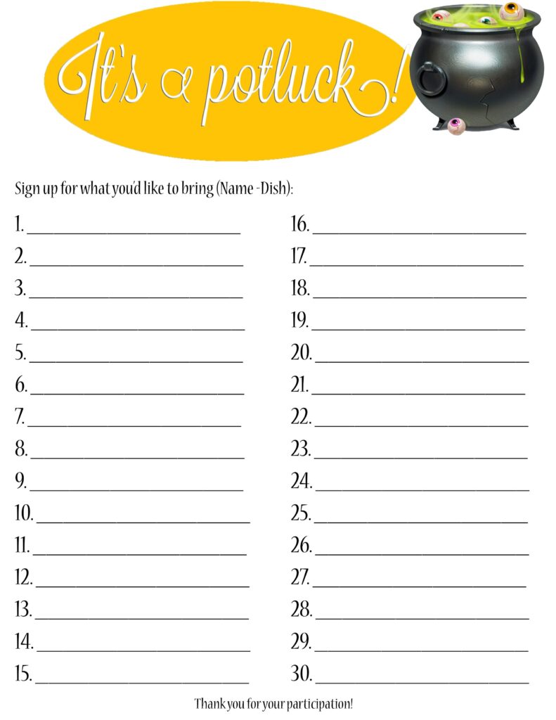 Template Printable Halloween Potluck Sign Up Sheet