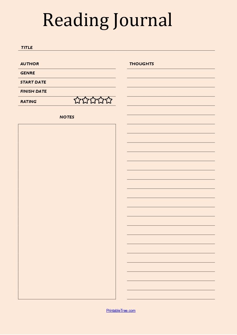 Printable Blank Reading Log Template PDF Reading Tracker