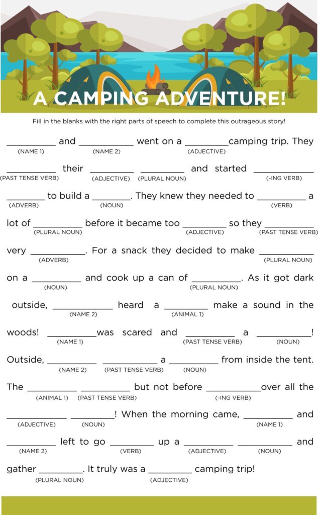 Printable Mad Libs For Kids Camping