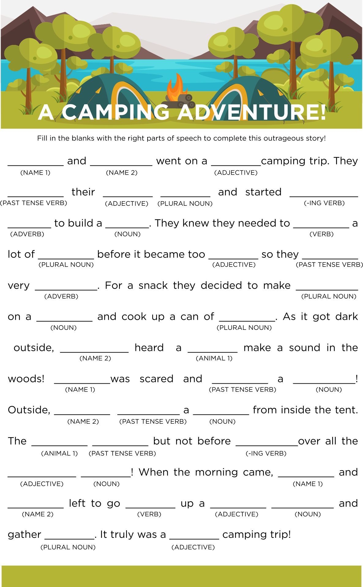 Printable Camping Mad Libs Printable Mad Libs Mad Libs Camping