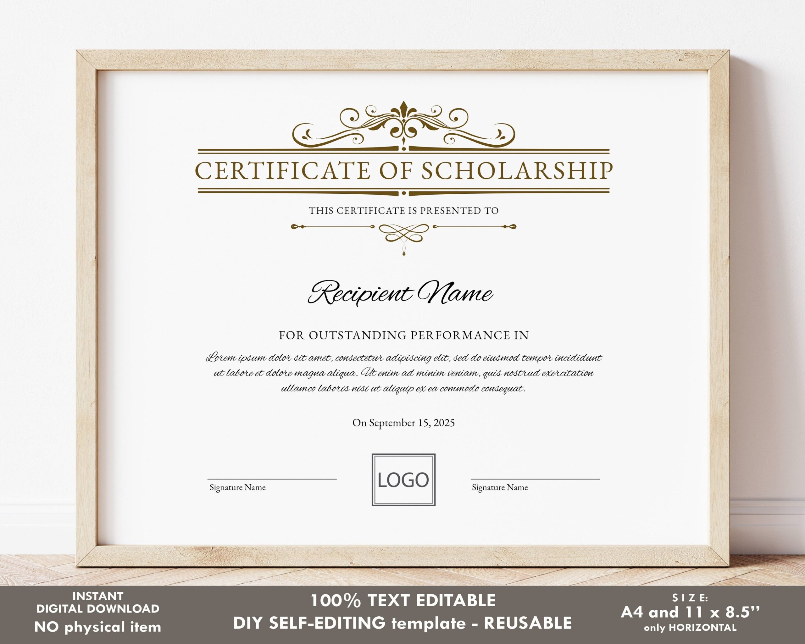 Printable Certificate Of Scholarship Logo EDITABLE Etsy de