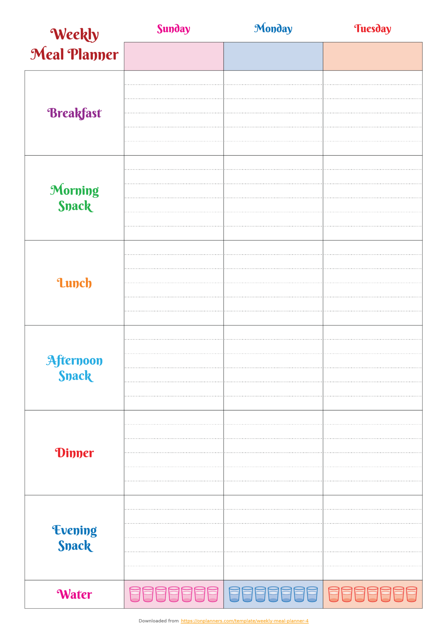 Printable Colourful Meal Planner PDF Download Weekly Meal Plan Template ...