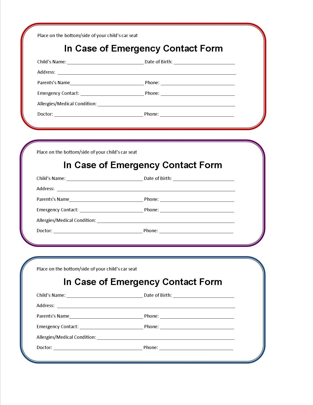 Printable Emergency Contact Form If You Were In An Accident And Unresponsive This Free Emergency Contact Form Contact Card Template Emergency Contact List